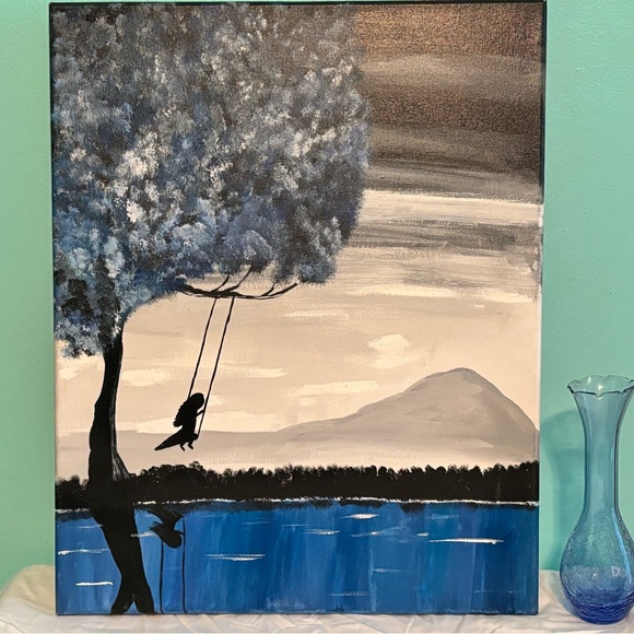 Handpainted art-girl on a swing - Picture 1 of 4